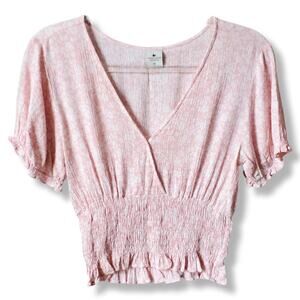Anthropologie Paper Crane Pink Ditsy Floral Smocked Top M Cottagecore Coquette